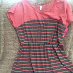 Pink and Grey striped high low dress